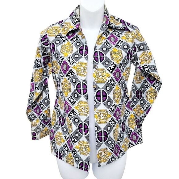 2/$20 Y2K White & Purple Buttons Down Shirt Top Size: M - Picture 3 of 10